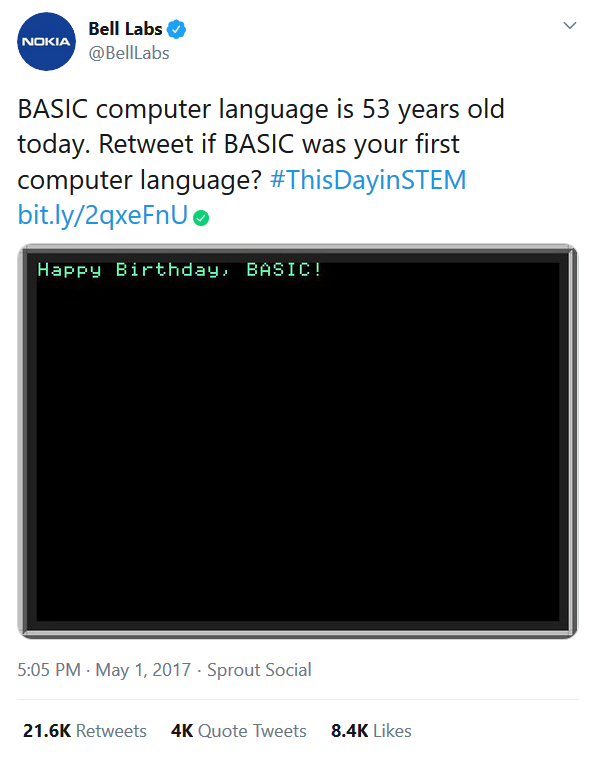 BASIC Tweet Nokia Bell Labs Twitter